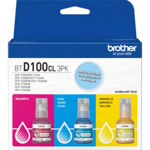 Botella de tinta Brother BTD100 Cian Magenta Amarilla Pack de 3