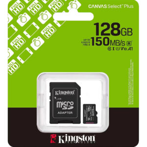 Tarjeta de Memoria KINGSTON Canvas Select Plus MicroSDXC 128GB Gen3 A1 150MB/s c/adaptador